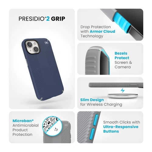 Buy Speck Presidio2 Grip Apple iPhone 15 (Coastal Blue/Dustgrey/White) - SPK493 - {ean13} - Home Screen Store Europe