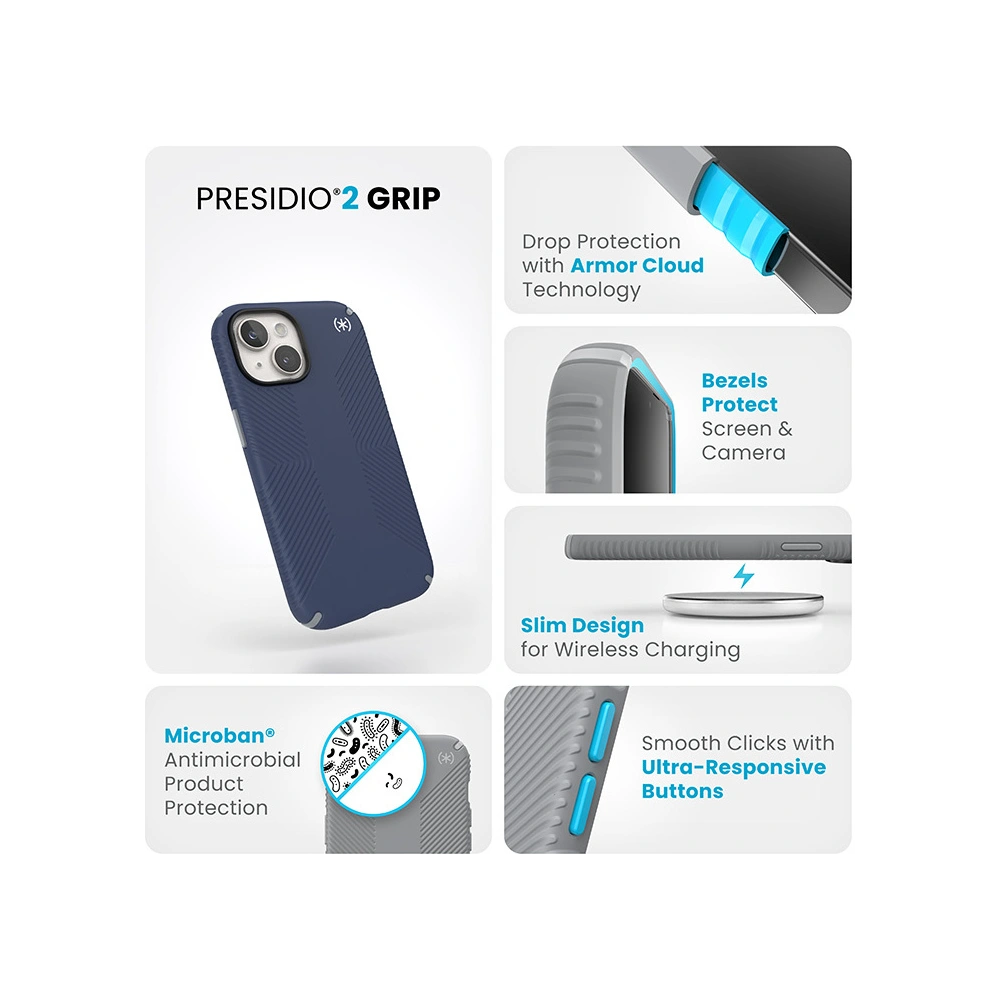 Etui Speck Presidio2 Grip Apple iPhone 15 (Coastal Blue/Dustgrey/White)