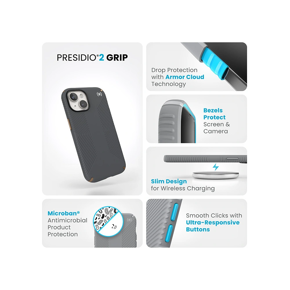 Etui Speck Presidio2 Grip Apple iPhone 15 (Charcoal Grey/Cool Bronze/White)