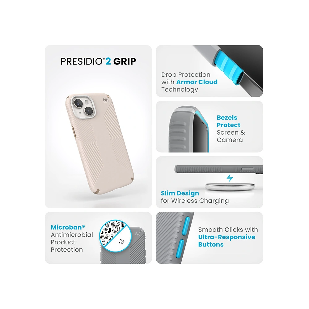 Etui Speck Presidio2 Grip Apple iPhone 15 (Bleached Bone/Heirloom Gold/Hazel Brown)