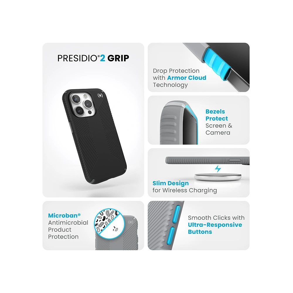 Etui Speck Presidio2 Grip Apple iPhone 15 Pro (Black/Slate Grey/White)