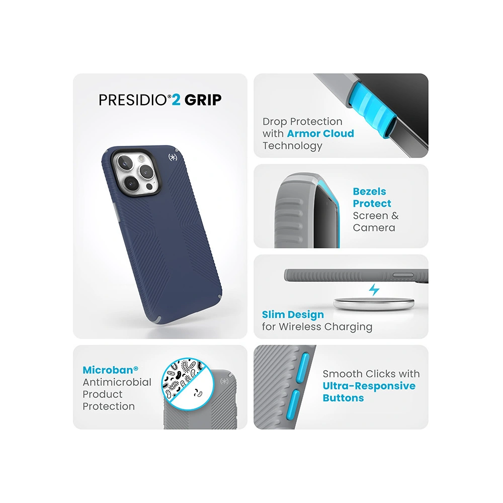Etui Speck Presidio2 Grip Apple iPhone 15 Pro Max (Coastal Blue/Dustgrey/White)