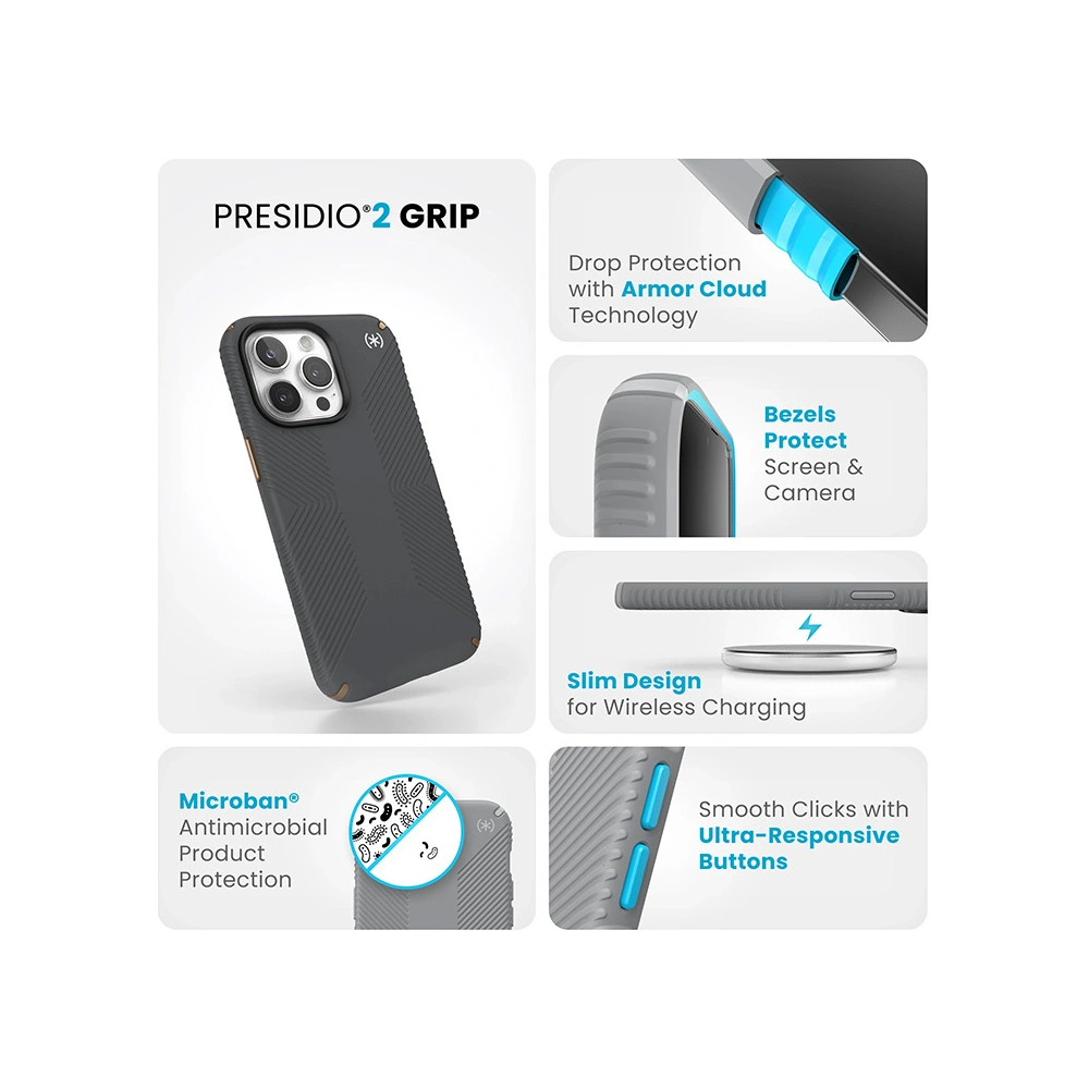 Etui Speck Presidio2 Grip Apple iPhone 15 Pro Max (Charcoal Grey/Cool Bronze/White)