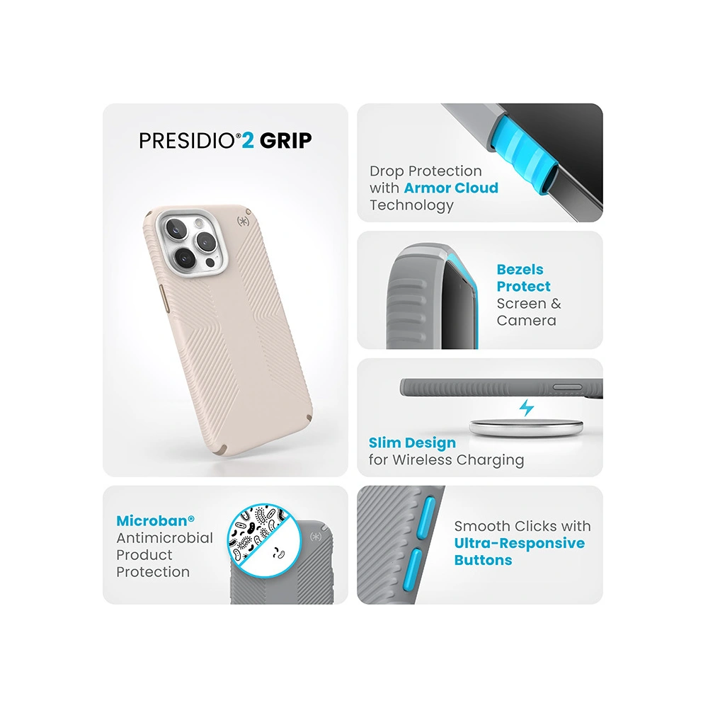 Etui Speck Presidio2 Grip Apple iPhone 15 Pro Max (Bleached Bone/Heirloom Gold/Hazel Brown)