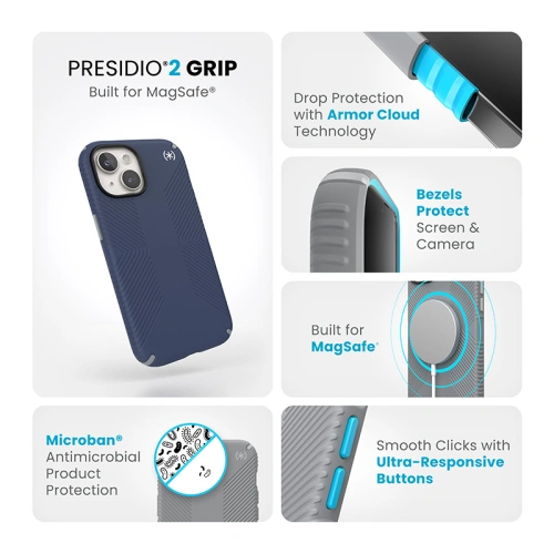 Kup Etui Speck Presidio2 Grip MagSafe Apple iPhone 15 (Mořská modř/Prachová šedá/Bílá) - SPK505 - {ean13} - Sklep Home Screen