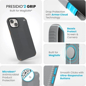 Etui Speck Presidio2 Grip MagSafe Apple iPhone 15 Plus / 14 Plus (Charcoal Grey/Cool Bronze/White)