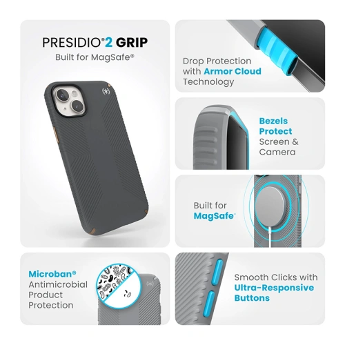 Kup Case Speck Presidio2 Grip MagSafe Apple iPhone 15 Plus / 14 Plus (Charcoal Grey/Cool Bronze/Weiß) - SPK510 - {ean13} - Sklep Home Screen