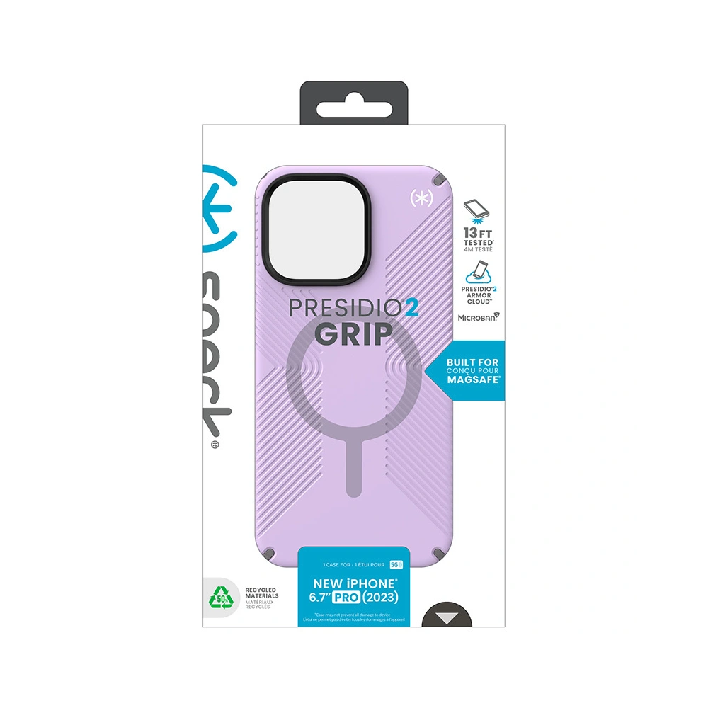 Etui Speck Presidio2 Grip MagSafe Apple iPhone 15 Pro Max (Spring Purple/Cloudy Grey/White)