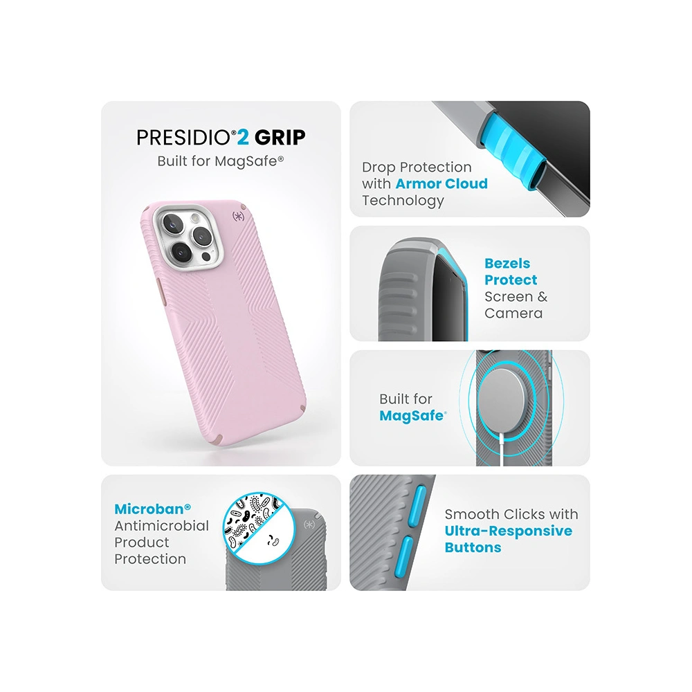 Etui Speck Presidio2 Grip MagSafe Apple iPhone 15 Pro Max (Soft Lilac/Carnation Petal/Rouge Pink)