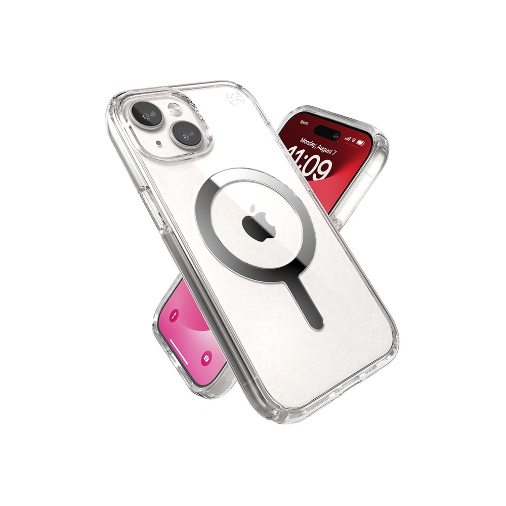 Etui Speck Presidio Perfect-Clear MagSafe Apple iPhone 15 (Clear/Chrome Finish/Serene Silver)