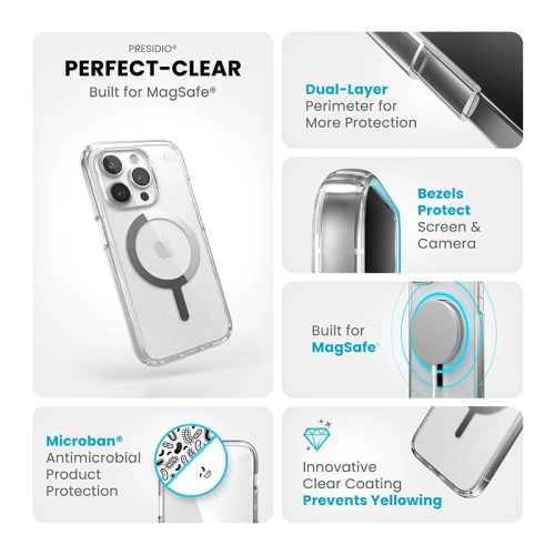Buy Speck Presidio Perfect-Clear MagSafe Apple iPhone 15 Pro Max (Clear/Chrome Finish/Serene Silver) - SPK523 - {ean13} - Home Screen Store Europe