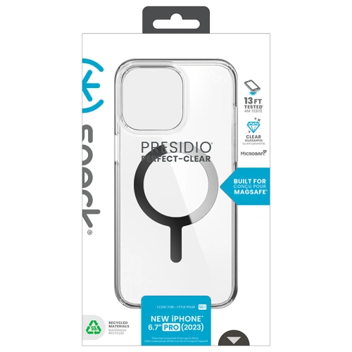 Kup Speck Apple Carcasă Presidio Perfect-Clear MagSafe iPhone 15 Pro (Transparent/Finisaj cromat/Serene Silver) - SPK524 - {ean13} - Sklep Home Screen