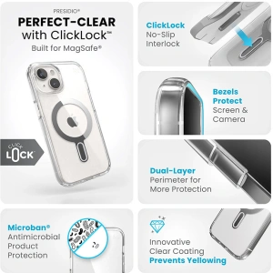Kup Etui Speck Presidio Perfect-Clear ClickLock MagSafe Apple iPhone 15 (Clear/Chrome Finish/Serene Silver) - SPK525 - {ean13} - Sklep Home Screen