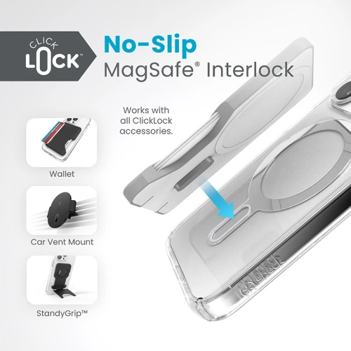 Kup Speck Apple Carcasă Presidio Perfect-Clear ClickLock MagSafe iPhone 15 Pro (Transparent/Finisaj cromat/Serene Silver) - SPK528 - {ean13} - Sklep Home Screen