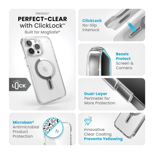 Kup Etui Speck Presidio Perfect-Clear ClickLock MagSafe Apple iPhone 15 Pro Max (Clear/Chrome Finish/Serene Silver) - SPK530 - {ean13} - Sklep Home Screen
