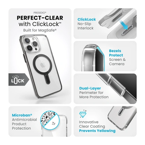 Buy Speck Presidio Perfect-Clear ClickLock MagSafe Apple iPhone 15 Pro Max (Clear/Frosted Black/Slate Grey) - SPK531 - {ean13} - Home Screen Store Europe