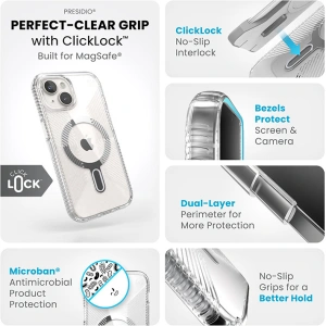 Kup Etui Speck Presidio Perfect-Clear Grip ClickLock MagSafe Apple iPhone 15 (Clear/Chrome Finish/Serene Silver) - SPK532 - {ean13} - Sklep Home Screen