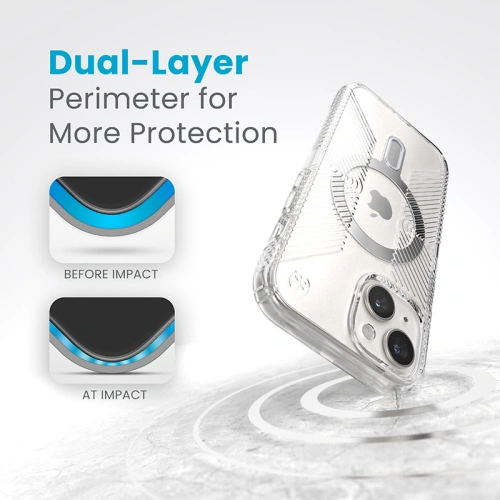 Kup Etui Speck Presidio Perfect-Clear Grip ClickLock MagSafe Apple iPhone 15 (Clear/Chrome Finish/Serene Silver) - SPK532 - {ean13} - Sklep Home Screen