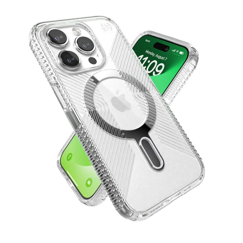 Kup Etui Speck Presidio Perfect-Clear Grip ClickLock MagSafe Apple iPhone 15 Pro (Clear/Chrome Finish/Serene Silver) - SPK533 - {ean13} - Sklep Home Screen