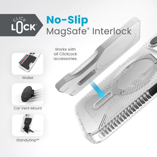 Kup Etui Speck Presidio Perfect-Clear Grip ClickLock MagSafe Apple iPhone 15 Pro (Clear/Chrome Finish/Serene Silver) - SPK533 - {ean13} - Sklep Home Screen