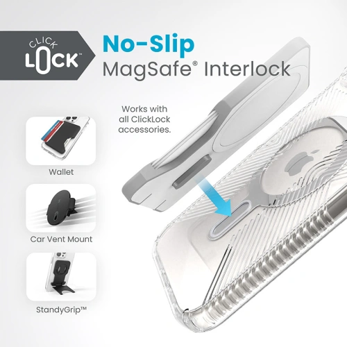 Kup Speck Apple Carcasă Presidio Perfect-Clear Grip ClickLock MagSafe iPhone 15 Plus / 14 Plus (Transparent/Finisaj cromat/Serene Silver) - SPK534 - {ean13} - Sklep Home Screen