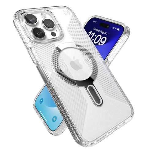 Kup Etui Speck Presidio Perfect-Clear Grip ClickLock MagSafe Apple iPhone 15 Pro Max (Clear/Chrome Finish/Serene Silver) - SPK535 - {ean13} - Sklep Home Screen