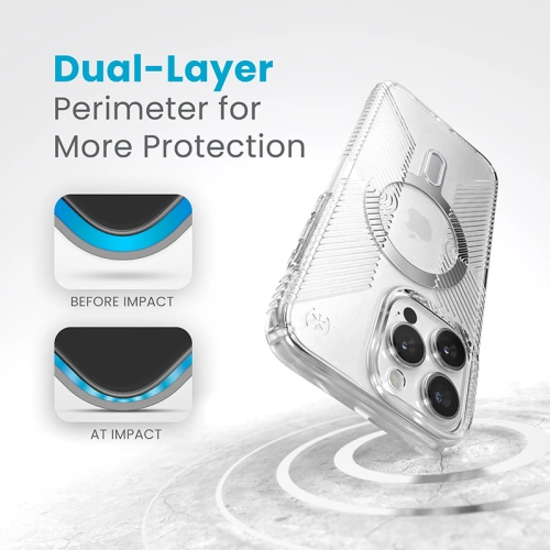 Kup Etui Speck Presidio Perfect-Clear Grip ClickLock MagSafe Apple iPhone 15 Pro Max (Clear/Chrome Finish/Serene Silver) - SPK535 - {ean13} - Sklep Home Screen