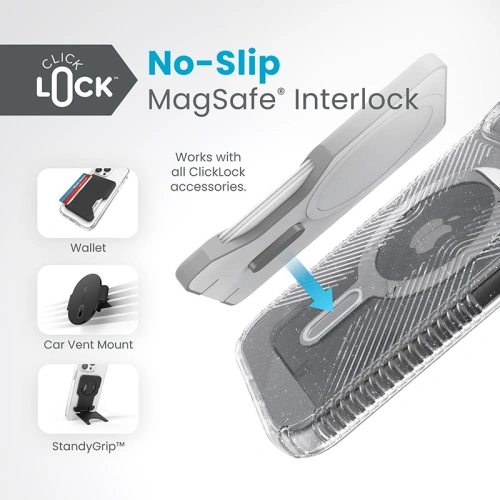 Buy Speck Presidio Lux Grip ClickLock MagSafe Apple iPhone 15 (Clear/Chrome Finish/Serene Silver) - SPK536 - {ean13} - Home Screen Store Europe