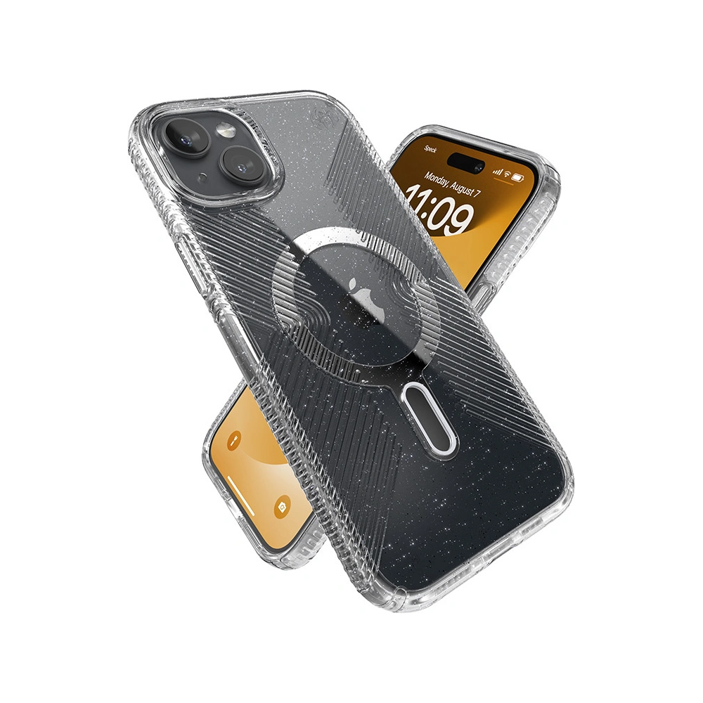 Etui Speck Presidio Lux Grip ClickLock MagSafe Apple iPhone 15 Plus / 14 Plus (Clear/Chrome Finish/Serene Silver)