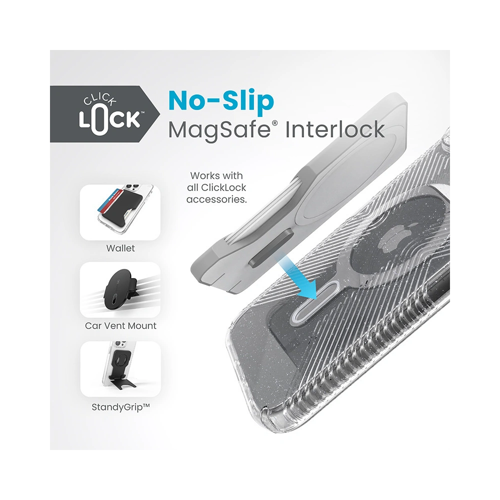 Etui Speck Presidio Lux Grip ClickLock MagSafe Apple iPhone 15 Plus / 14 Plus (Clear/Chrome Finish/Serene Silver)