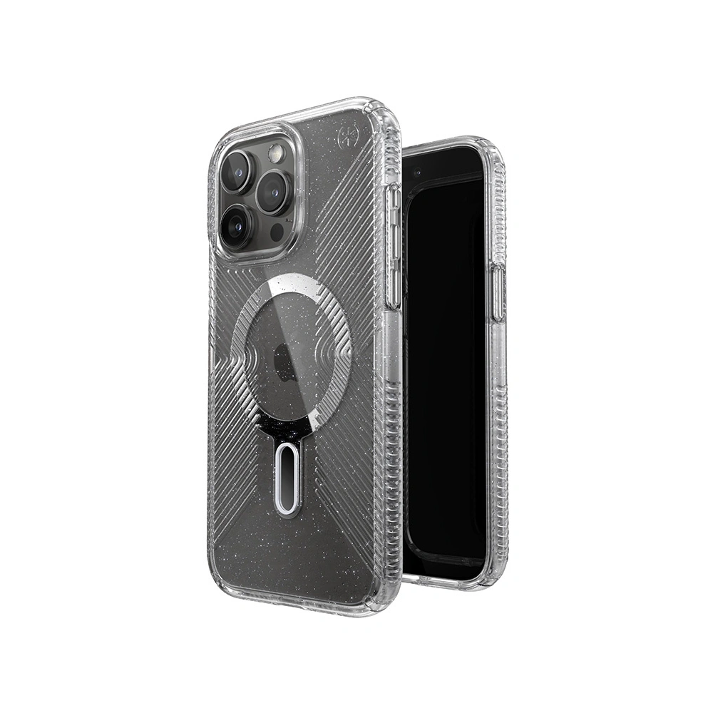 Etui Speck Presidio Lux Grip ClickLock MagSafe Apple iPhone 15 Pro Max (Clear/Chrome Finish/Serene Silver)