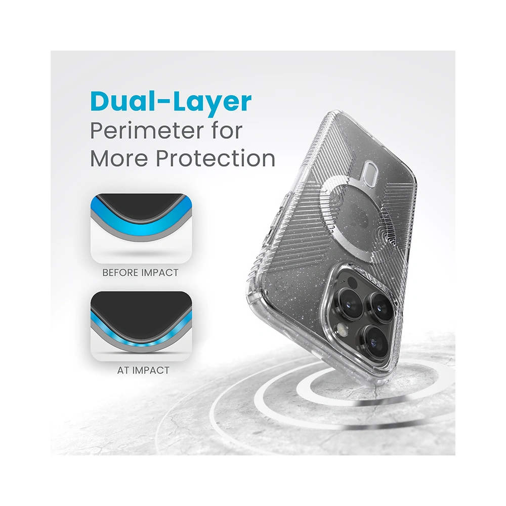 Etui Speck Presidio Lux Grip ClickLock MagSafe Apple iPhone 15 Pro Max (Clear/Chrome Finish/Serene Silver)