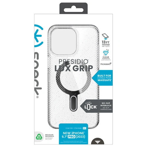 Kup Case Speck Presidio Lux Grip ClickLock MagSafe Apple iPhone 15 Pro Max (Klar/Chrom-Finish/Serene Silber) - SPK539 - {ean13} - Sklep Home Screen