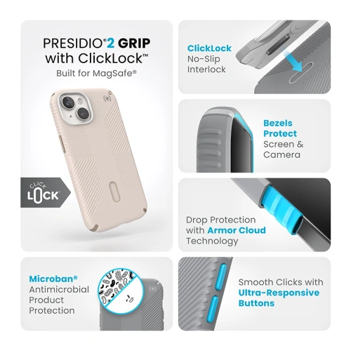Kup Etui Speck Presidio2 Grip ClickLock MagSafe Apple iPhone 15 (Bleached Bone/Heirloom Gold/Hazel Brown) - SPK541 - {ean13} - Sklep Home Screen