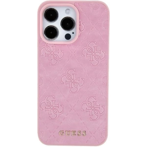 Etui Guess GUHCP15SP4EPMP Apple iPhone 15 hardcase Leather 4G Stamped różowy/pink