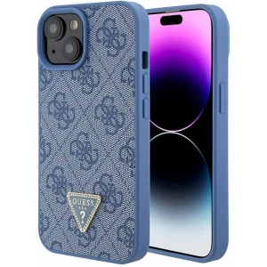Etui Guess GUHCP15SP4TDPB Apple iPhone 15 hardcase Leather 4G Triangle Strass niebieski/blue
