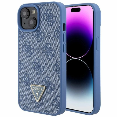Buy Guess GUHCP15SP4TDPB Apple iPhone 15 hardcase Leather 4G Triangle Strass blue - GUE2915 - {ean13} - Home Screen Store Europe