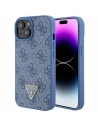 Guess GUHCP15SP4TDPB Apple iPhone 15 hardcase Leather 4G Triangle Strass blue