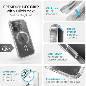 Etui Speck Presidio Lux Grip ClickLock MagSafe Apple iPhone 15 Pro (Clear/Chrome Finish/Serene Silver)