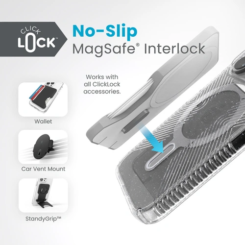 Kup Speck Apple Carcasă Presidio Lux Grip ClickLock MagSafe iPhone 15 Pro (Transparent/Finisaj cromat/Serene Silver) - SPK556 - {ean13} - Sklep Home Screen
