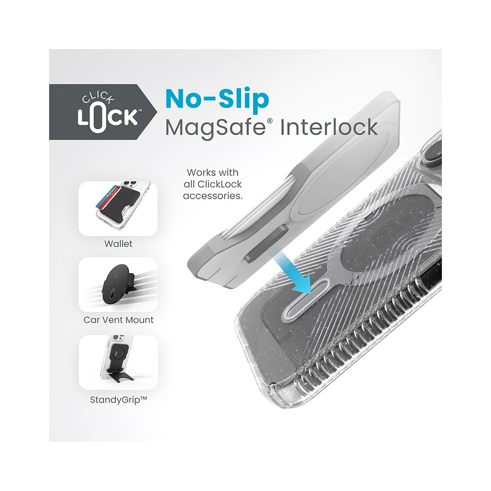 Etui Speck Presidio Lux Grip ClickLock MagSafe Apple iPhone 15 Pro (Clear/Chrome Finish/Serene Silver)