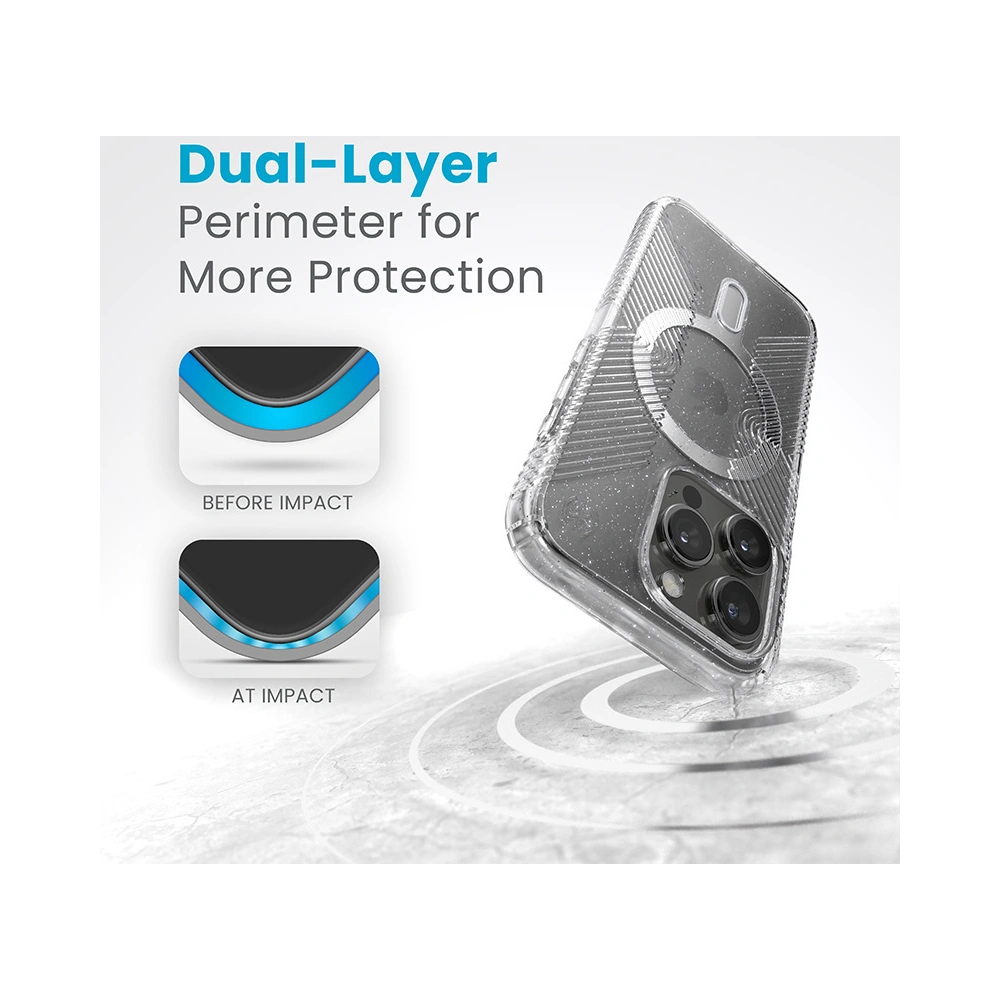 Etui Speck Presidio Lux Grip ClickLock MagSafe Apple iPhone 15 Pro (Clear/Chrome Finish/Serene Silver)