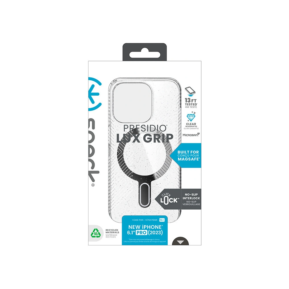Etui Speck Presidio Lux Grip ClickLock MagSafe Apple iPhone 15 Pro (Clear/Chrome Finish/Serene Silver)