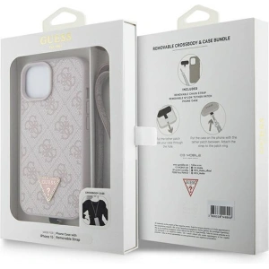 Etui Guess GUHCP15SP4TDSCPP Apple iPhone 15 hardcase Crossbody 4G Metal Logo różowy/pink
