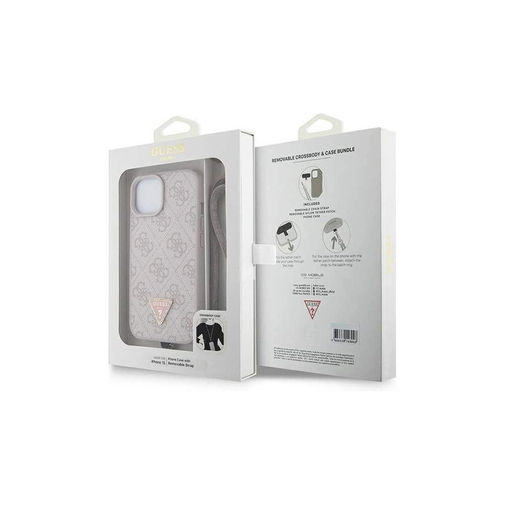 Etui Guess GUHCP15SP4TDSCPP Apple iPhone 15 hardcase Crossbody 4G Metal Logo różowy/pink