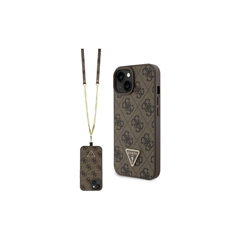 Etui Guess GUHCP15SP4TDSCPW Apple iPhone 15 hardcase Crossbody 4G Metal Logo brązowy/brown