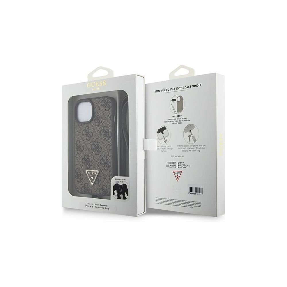 Etui Guess GUHCP15SP4TDSCPW Apple iPhone 15 hardcase Crossbody 4G Metal Logo brązowy/brown
