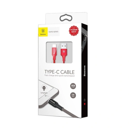 Buy LED Baseus Rapid USB-A to USB-C 2m 2A Red - BSU397RED - {ean13} - Home Screen Store Europe