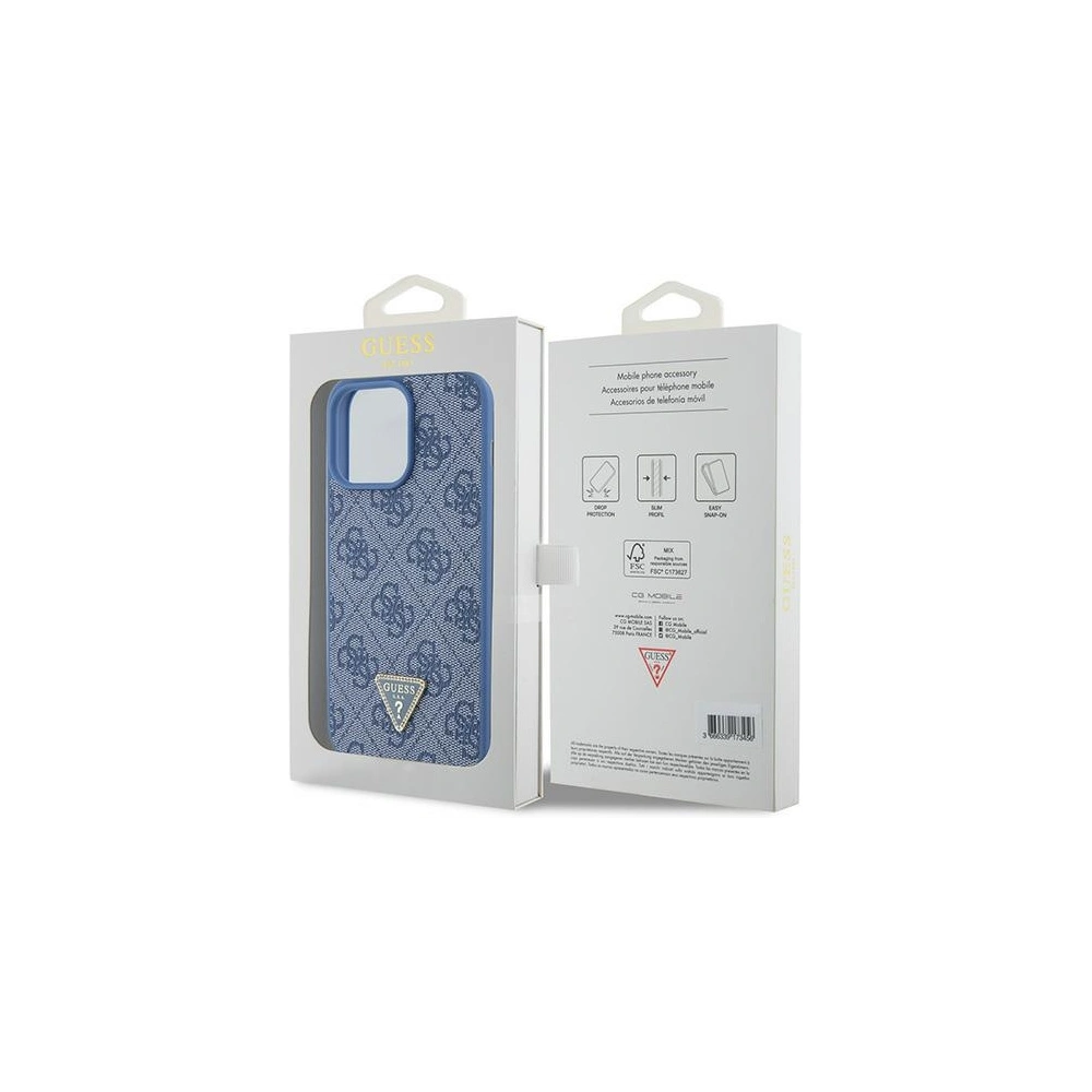 Etui Guess GUHCP15XP4TDPB Apple iPhone 15 Pro Max hardcase Leather 4G Triangle Strass niebieski/blue