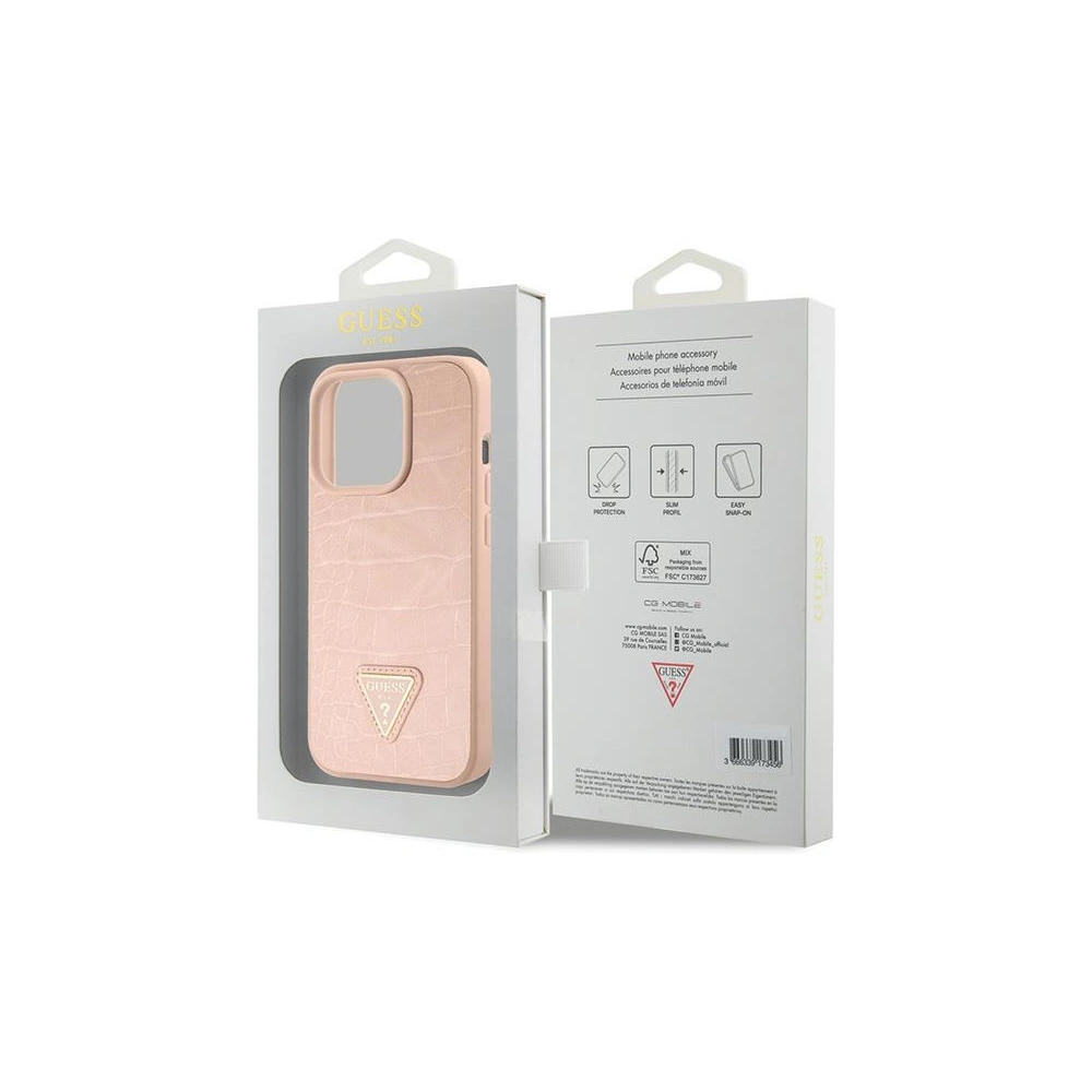 Etui Guess GUHCP15XPCRTHCP Apple iPhone 15 Pro Max hardcase Croco Triangle Metal Logo różowy/pink